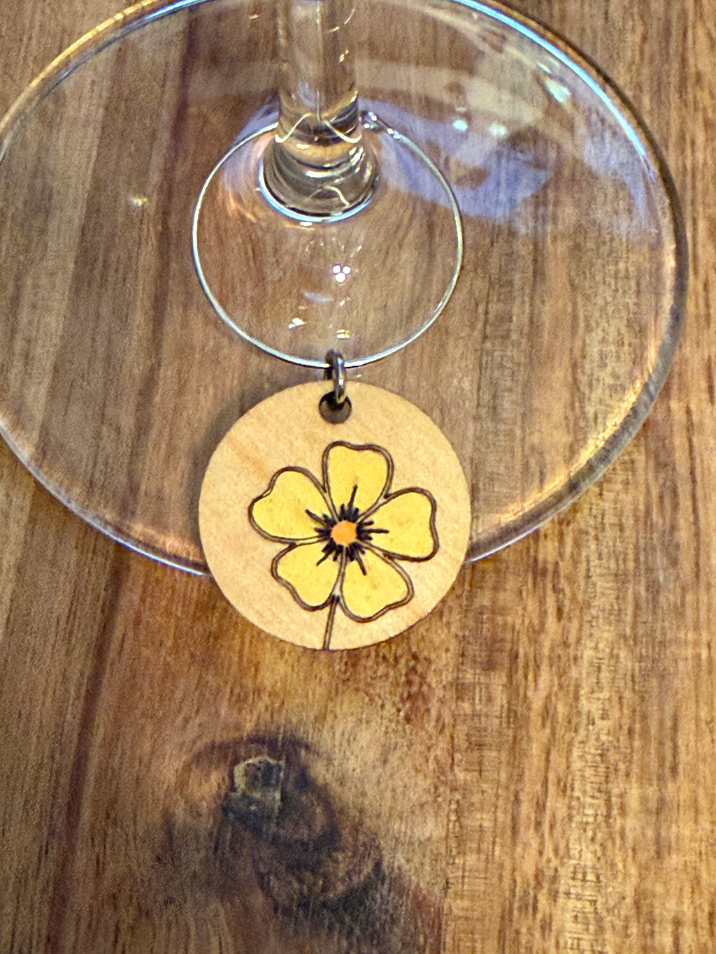 Floral Hand-painted Wooden Wine Charms