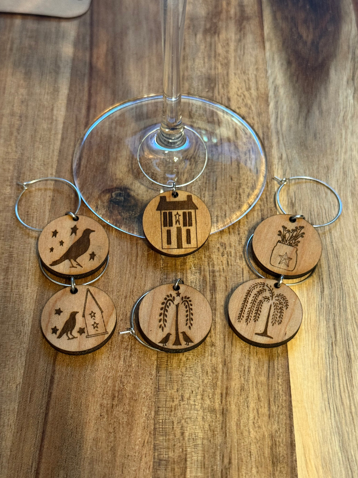 Primitive Wooden Wine Charms
