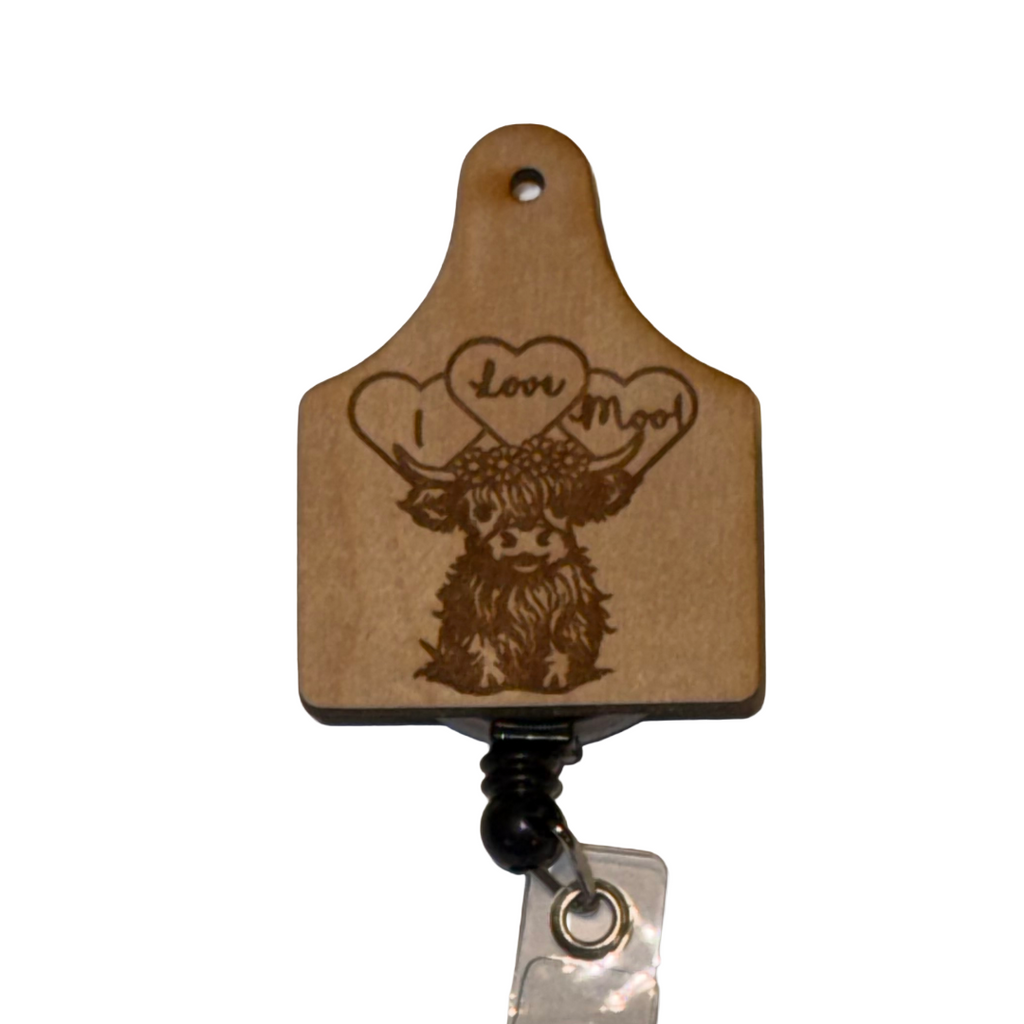 Mini Cow Highland Cow I Love Moo Badge Reel