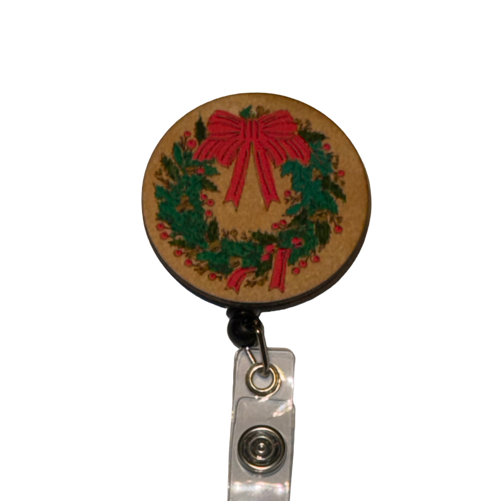 Holiday ChristmasDoor Wreath Badge Reel