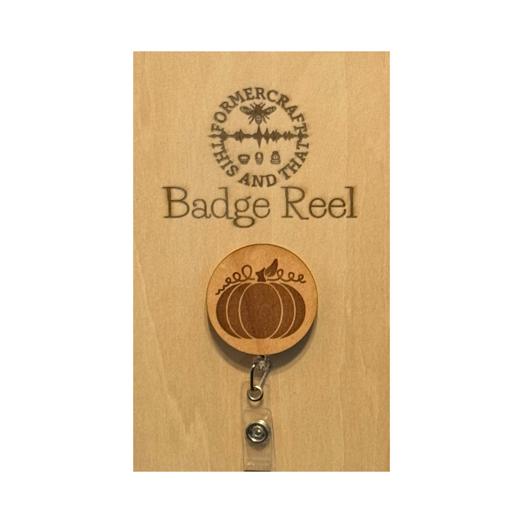 Fall Pumpkin Wooden Laser Engraved Badge Reel