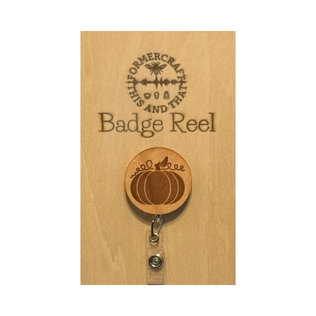 Fall Pumpkin Wooden Laser Engraved Badge Reel