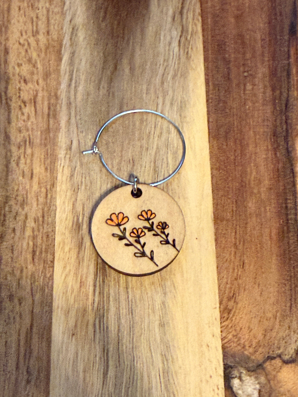Floral Hand-painted Wooden Wine Charms