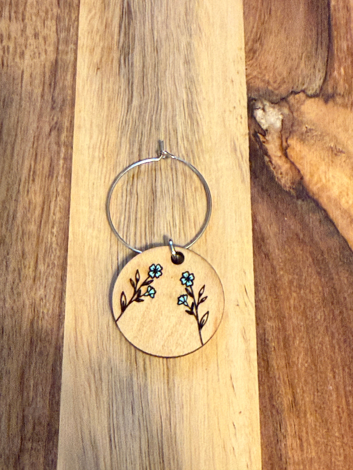 Floral Hand-painted Wooden Wine Charms