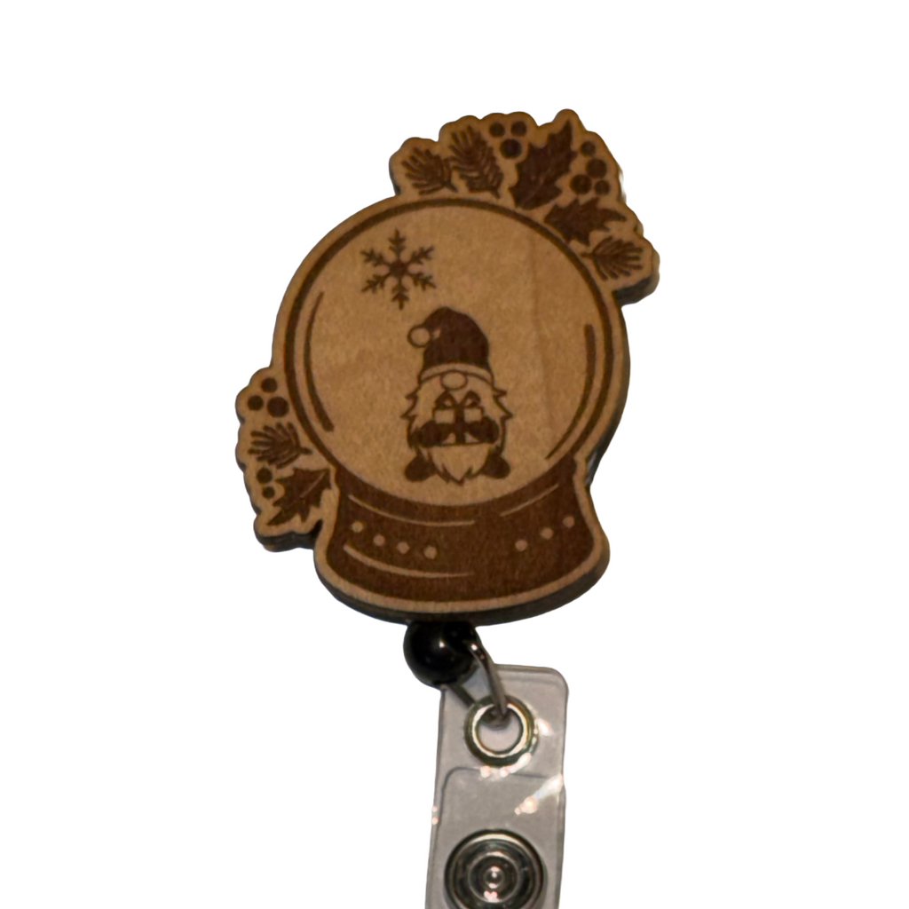 Winter Gnome Snow Globe Badge Reel