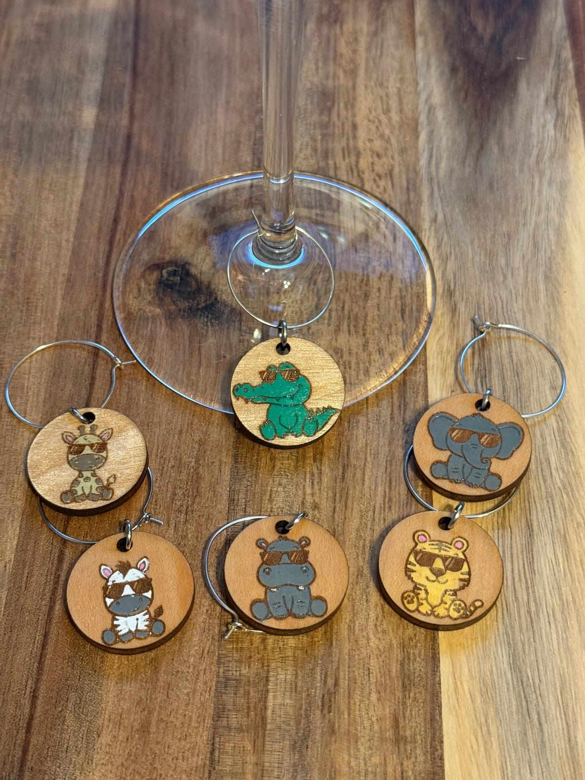 Safari Animals with Glasses Wine Charms