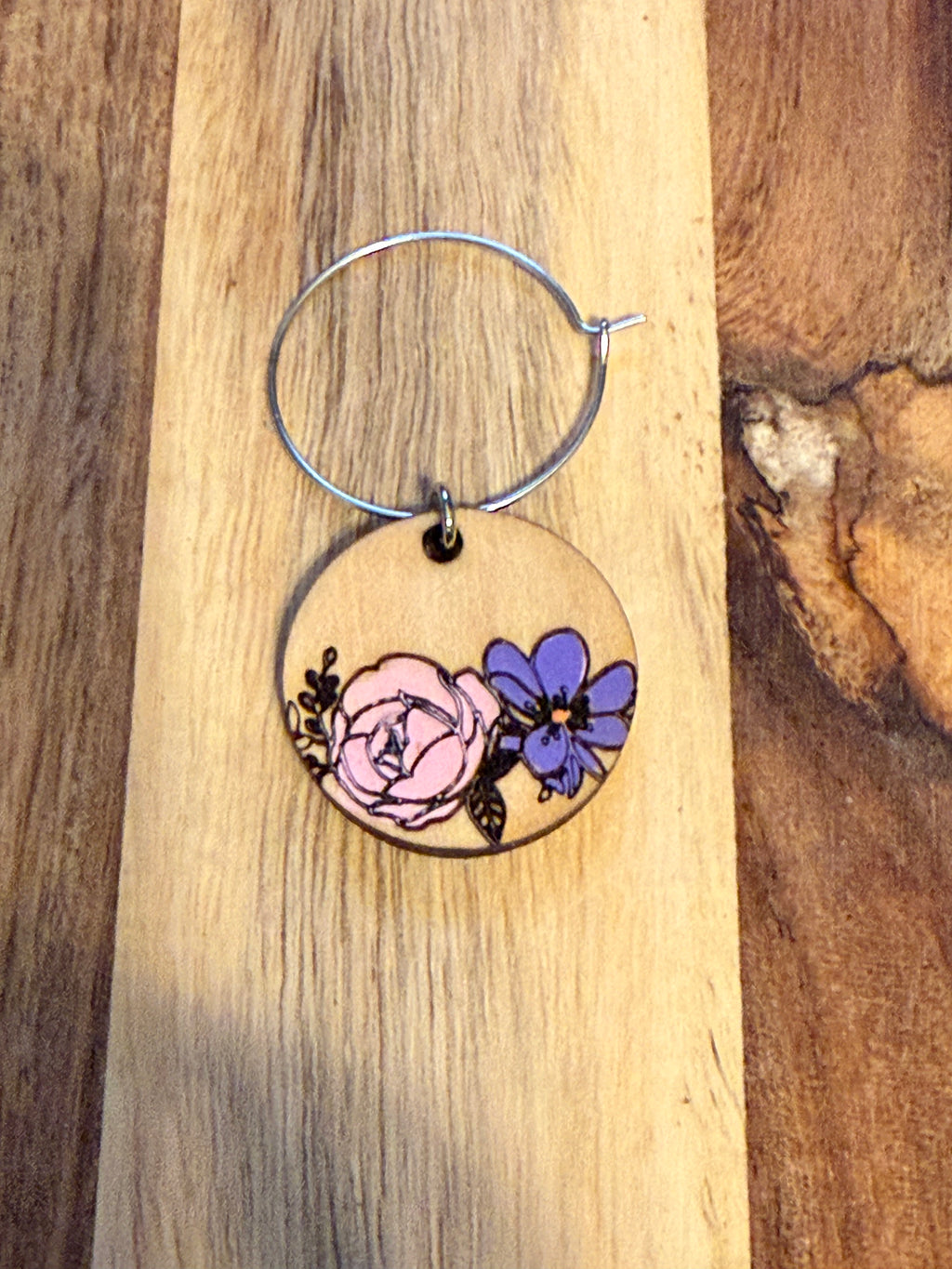 Floral Hand-painted Wooden Wine Charms