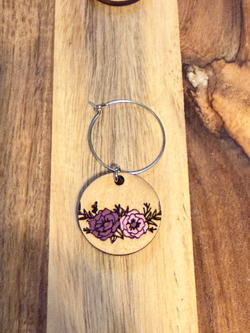 Floral Hand-painted Wooden Wine Charms