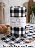 Black & white Reusable Paperless Towels – 6 Pack | Printed Cotton Flannel Kitchen Towels | Eco-Friendly Reusable Cleaning Cloths