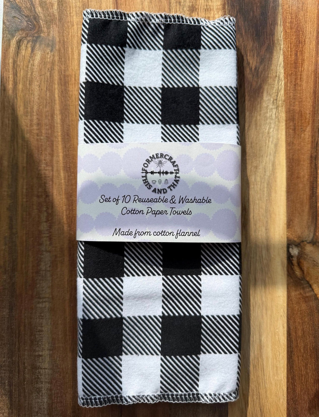 Black & white Reusable Paperless Towels – 6 Pack | Printed Cotton Flannel Kitchen Towels | Eco-Friendly Reusable Cleaning Cloths