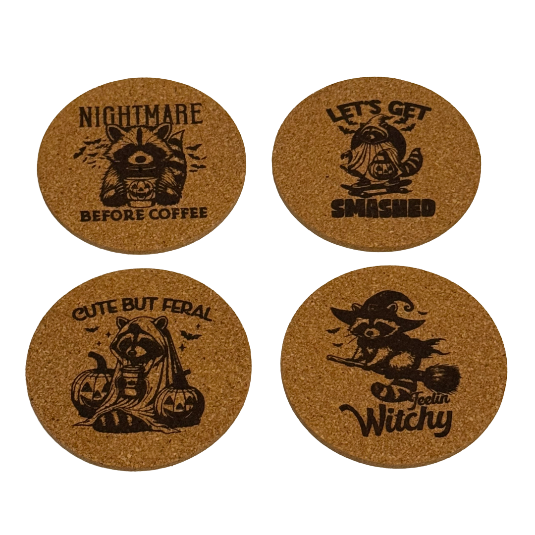 Halloween Raccoon Cork Coasters