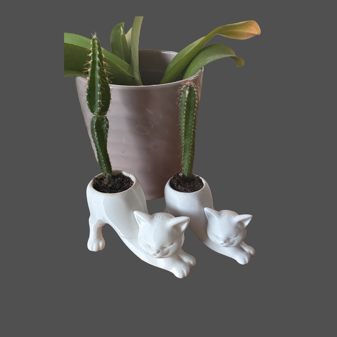 Cat Planter with Cactus Tail | 3D Printed PLA Cat Pot | Cute Succulent Planter | Cat Lover Gift | Funny Desk Plant | Unique Cat Decor