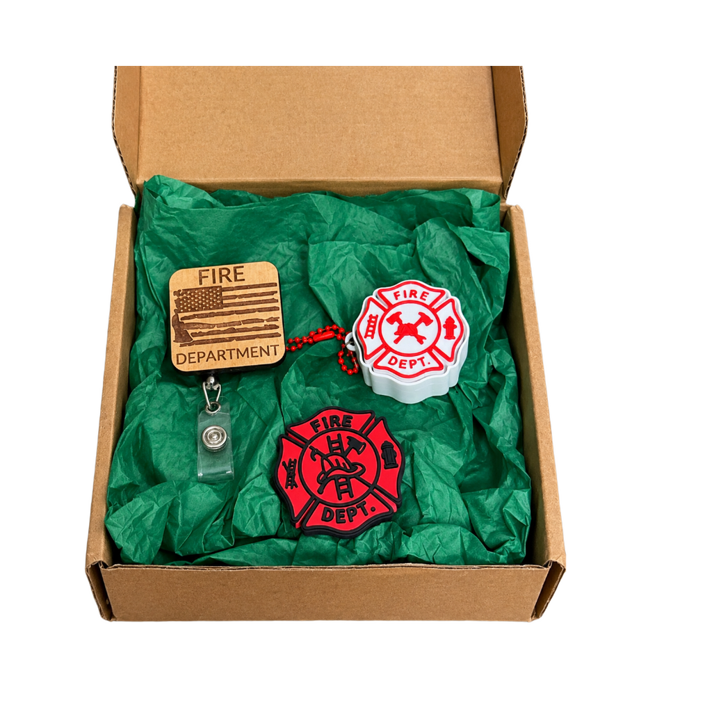 Firefighter Gift Set, Fire Department Badge Reel, Straw Topper & Clicker Keychain, First Responder Gift, Firefighter Accessories