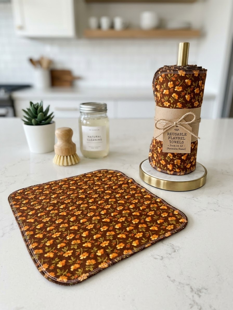 Reusable Cotton Flannel Paperless Towels, Vintage Yellow Floral Unpaper Towels Roll, Eco Friendly Washable Kitchen Cloths, Zero Waste Gift
